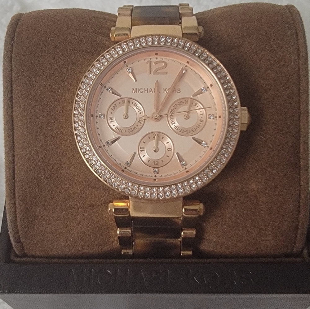 Michael Kors Parker Watch Rose Gold & Tortoise Shell MK5881 BNIB *needs battery*